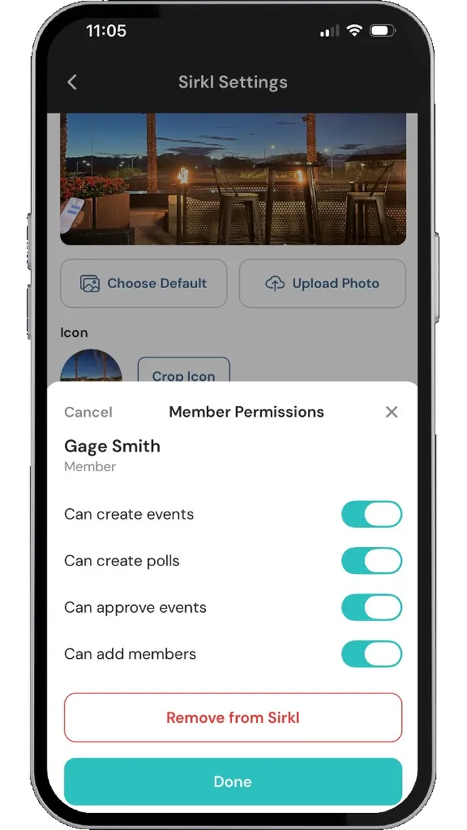 Sirkl member permissions screen