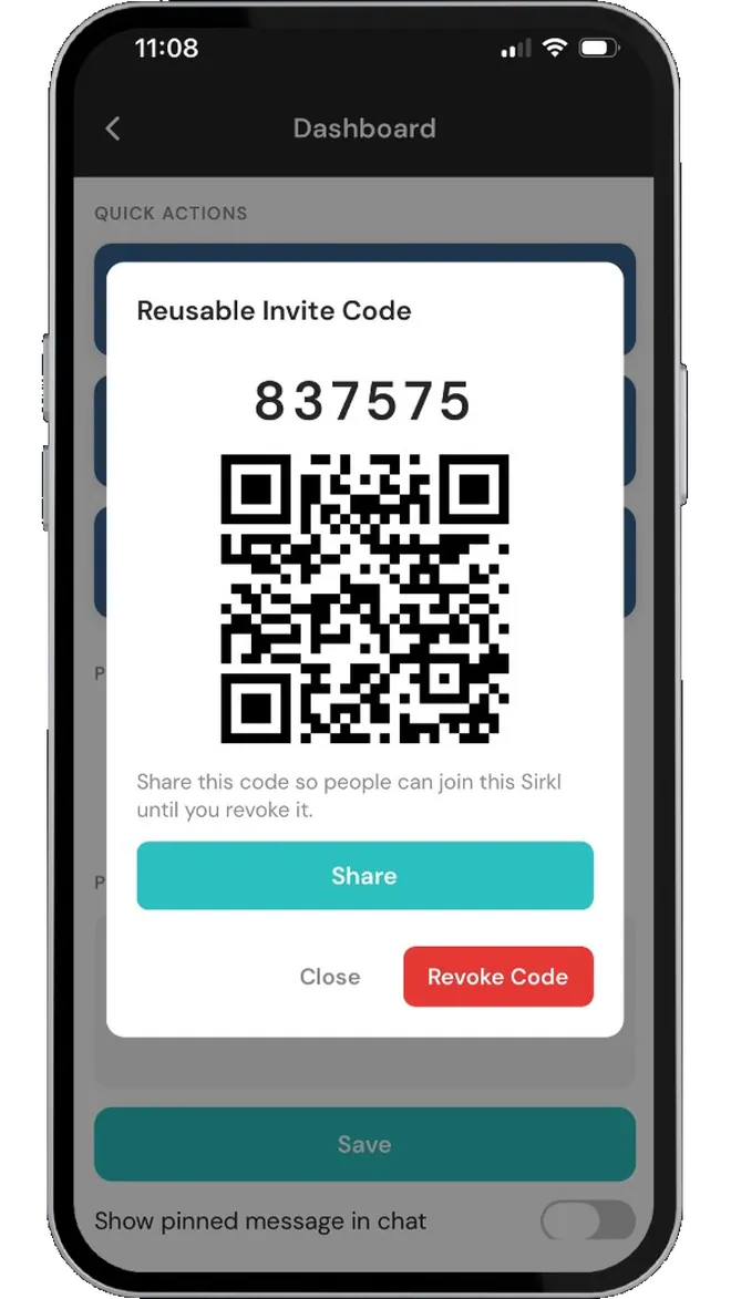 Sirkl invite code screen
